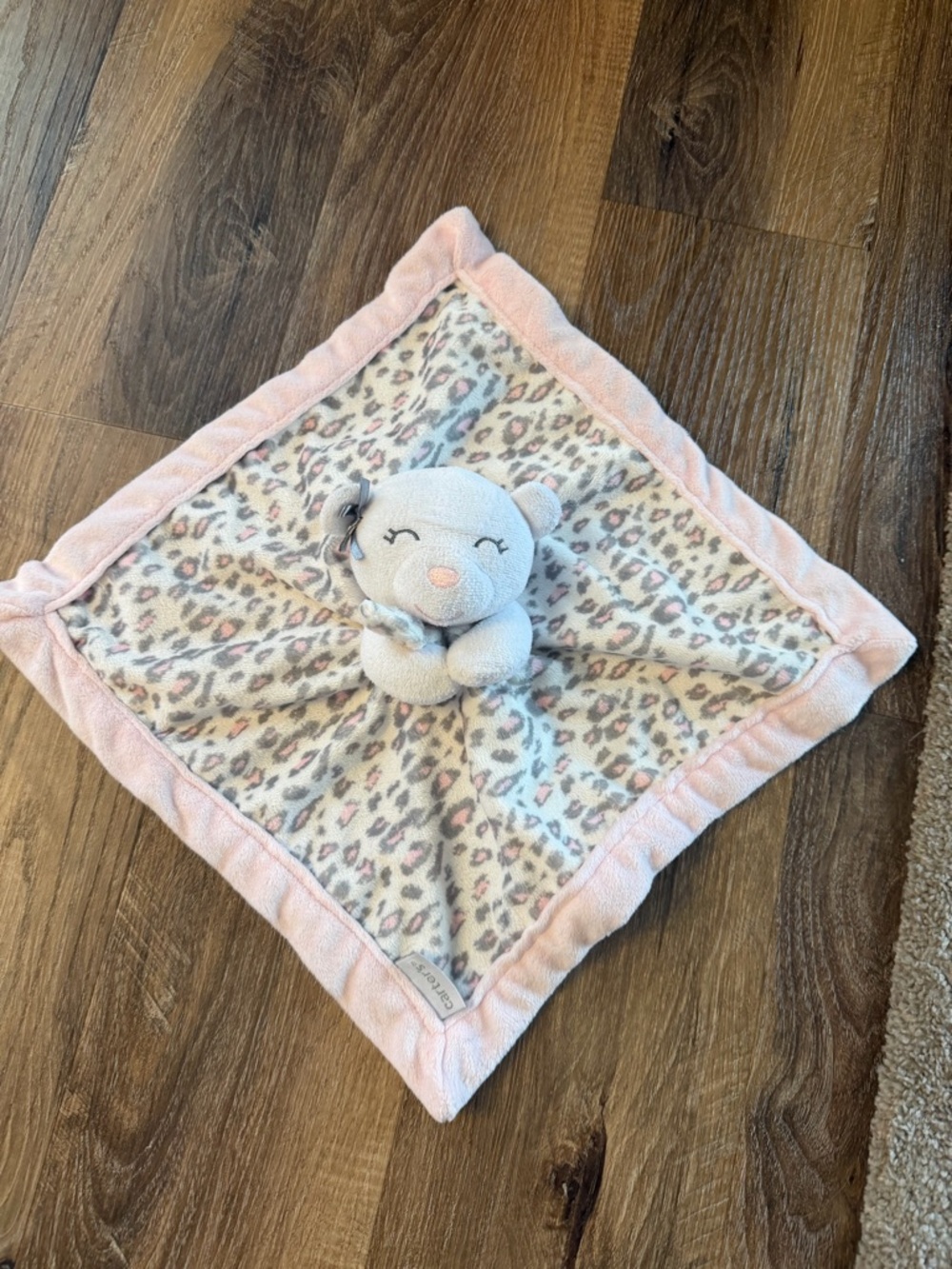 Carters Pink Gray Cheetah Leopard Baby Security Blanket White Bear Cat Lovey